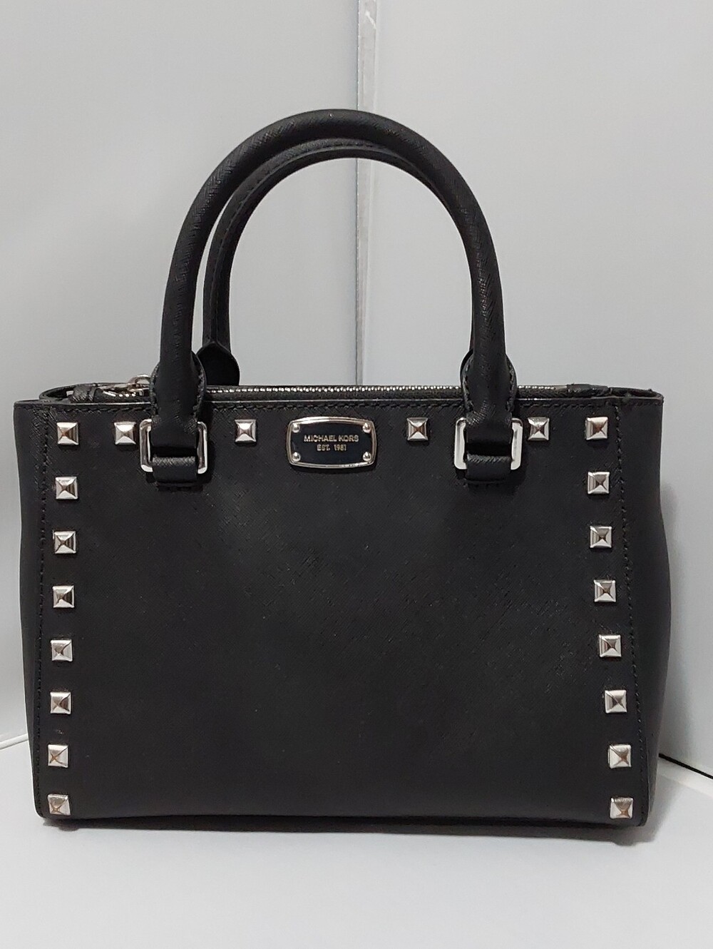 Michael Kors Black Studded Saffiano Satchel